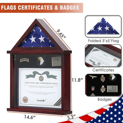 Flag Display Case Military Shadow Box Fits A Folded 3'X5' Army Navy Air Force Veterans Home Flown Flag With Certificate