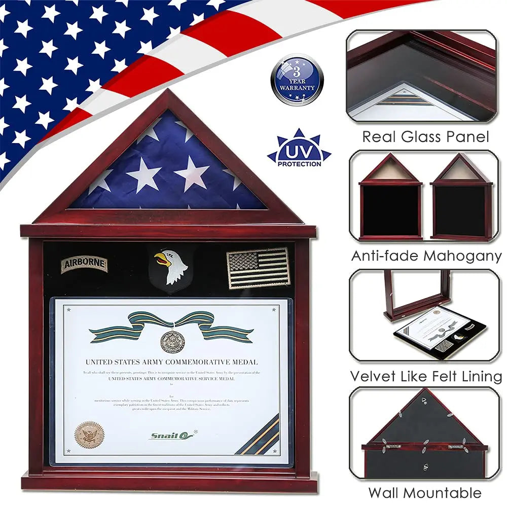 Flag Display Case Military Shadow Box Fits A Folded 3'X5' Army Navy Air Force Veterans Home Flown Flag With Certificate