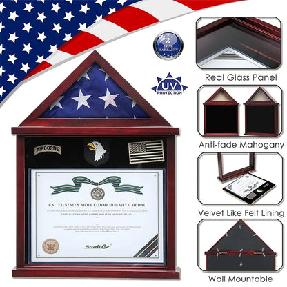 Flag Display Case Military Shadow Box Fits A Folded 3'X5' Army Navy Air Force Veterans Home Flown Flag With Certificate