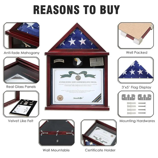 Flag Display Case Military Shadow Box Fits A Folded 3'X5' Army Navy Air Force Veterans Home Flown Flag With Certificate