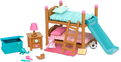 Bunk Beds Playset – Miniature Bedroom Furniture And Accessories – 18Pc Toy Set With Bed, Toys, Book, And More – Gifts For Kids