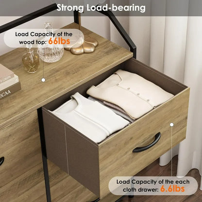 Dresser with 6 Drawers, Dresser for Bedroom, Wood Top Storage Tower, Fabric Organizer Unit for Closet, Clothes, Kids, Tv Stand